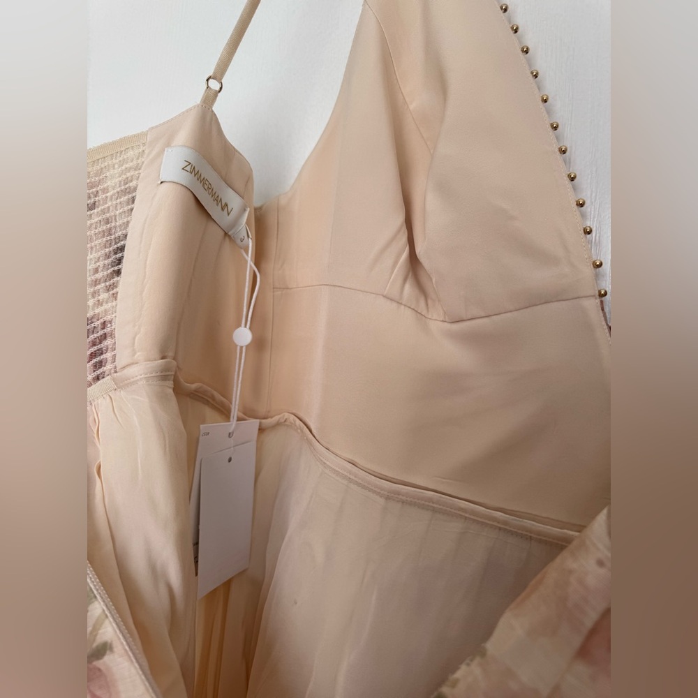 Final Zimmermann Hypnotic Plunge Neck Linen Silk Minidress Cream Peony AU3 US10 - Picture 13 of 16